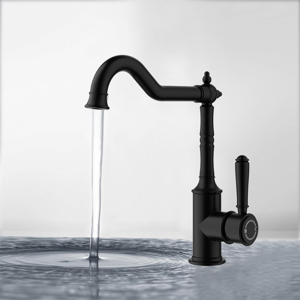 Clasico Vintage Hook Spout Sink Mixer in Matt Black - HYB868-102MB - Bathroom Hub