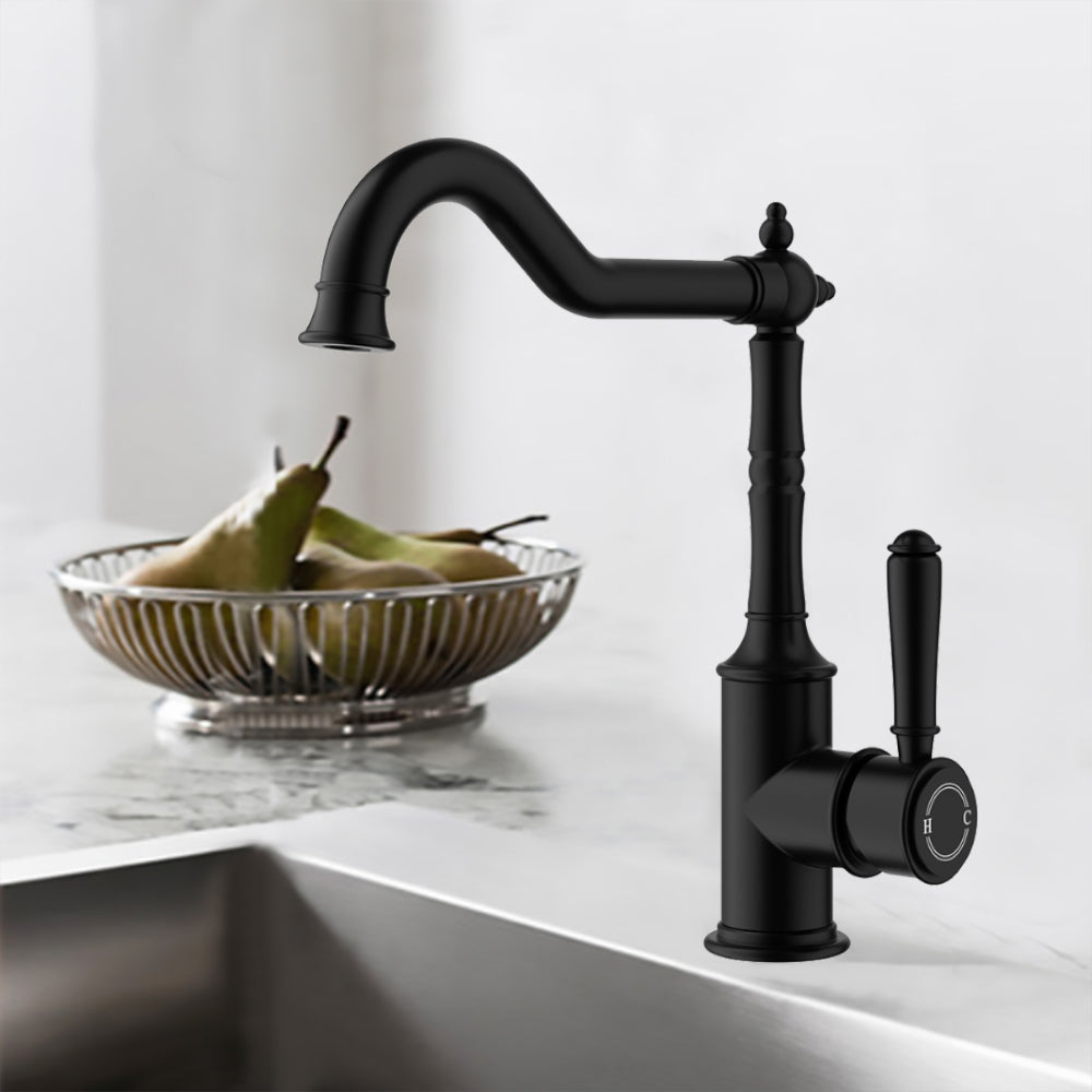 Clasico Vintage Hook Spout Sink Mixer in Matt Black - HYB868-102MB - Bathroom Hub