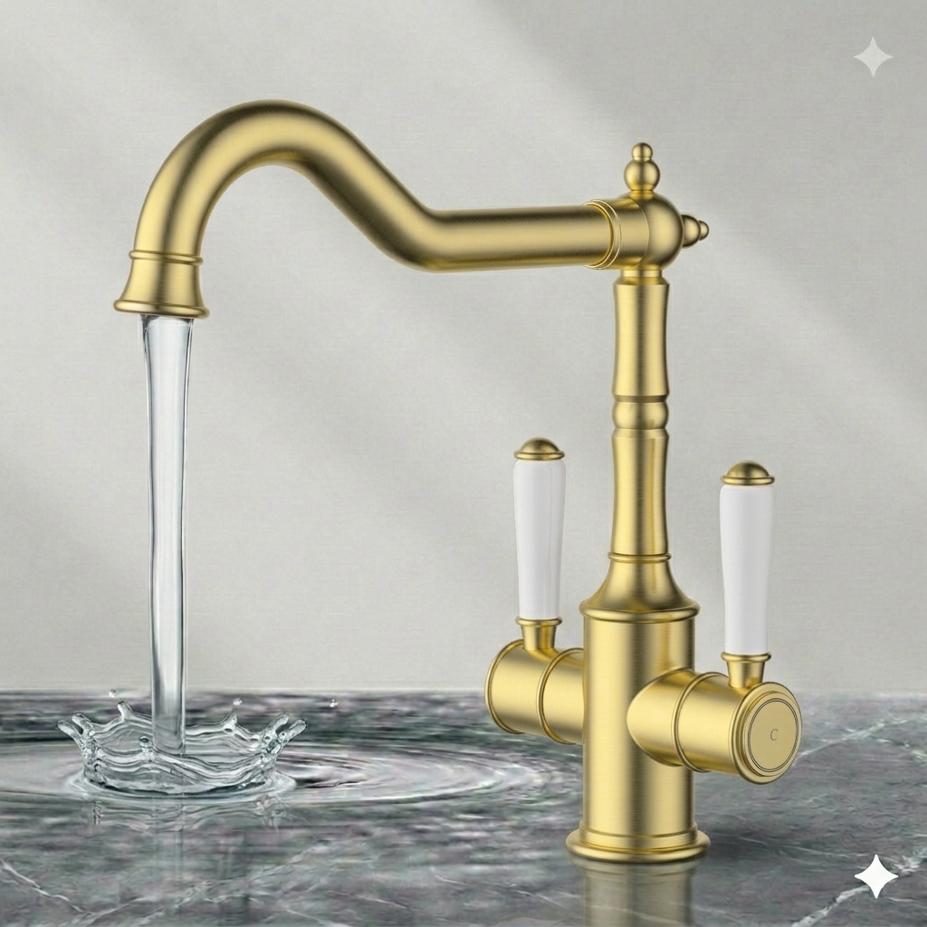 Clasico Twin Handle Gooseneck Sink Mixer Ceramic Handle HYB868-105A-BG - Bathroom Hub