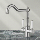 Clasico Twin Handle Gooseneck Sink Mixer Ceramic Handle HYB868-105A-BN - Bathroom Hub