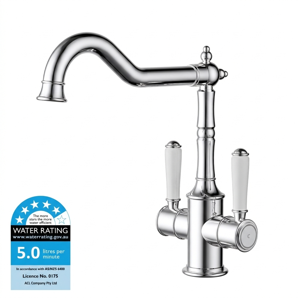 Clasico Twin Handle Gooseneck Sink Mixer Ceramic Handle HYB868-105A - Bathroom Hub