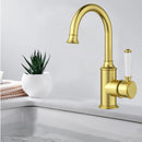 Clasico Gooseneck Basin Mixer Ceramic Handle in Brushed Gold - HYB868-201A-BG