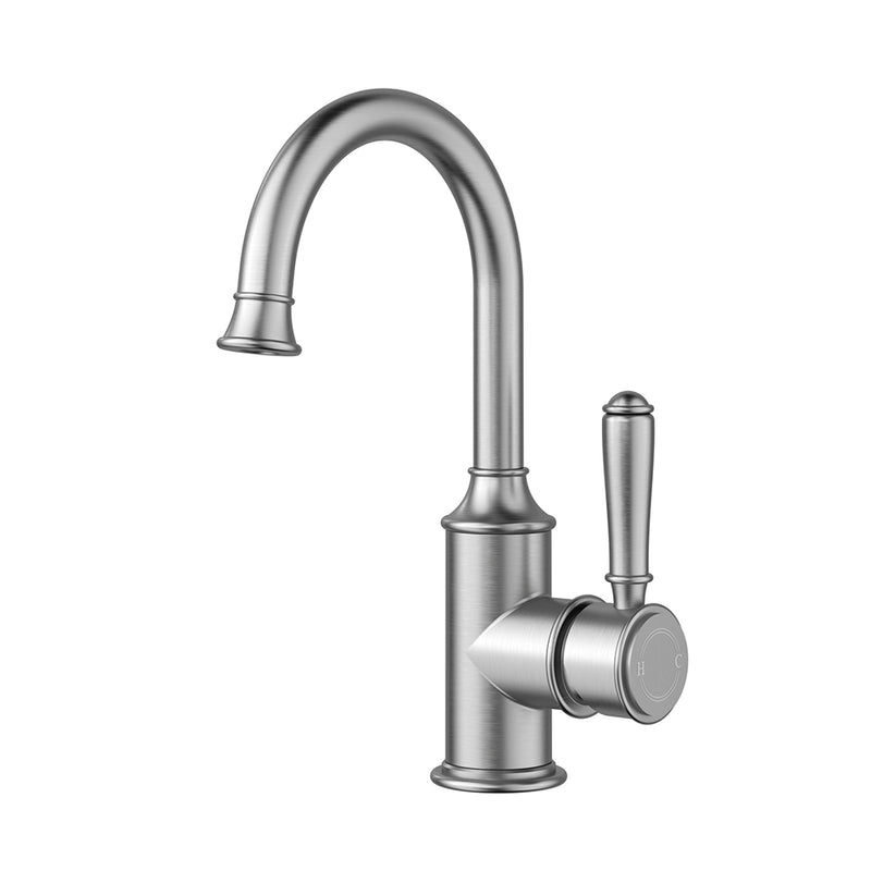 Vintage Gooseneck Basin Mixer in Brushed Nickel [HYB868-201BN]