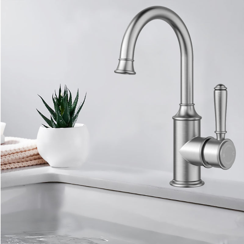 Vintage Gooseneck Basin Mixer in Brushed Nickel [HYB868-201BN]