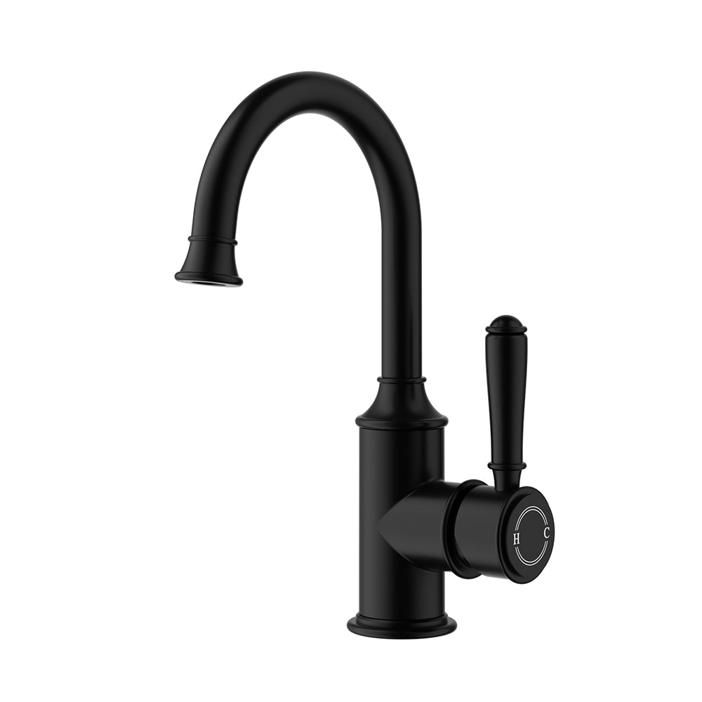 Clasico Gooseneck Basin Mixer in Matt Black - HYB868-201MB - Bathroom Hub