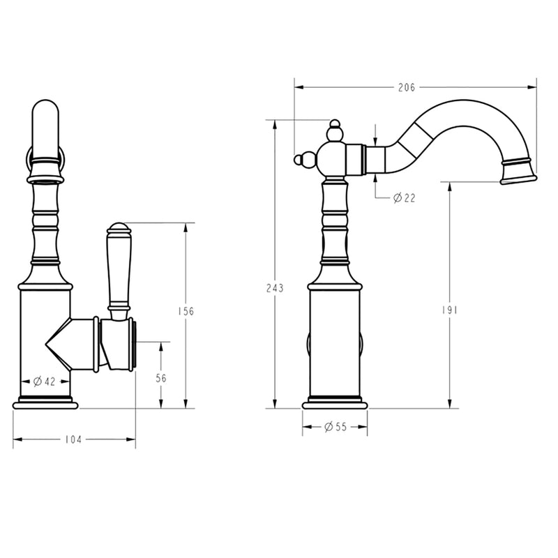 Ikon Clasico Basin Mixer with Ceramic White Handle Brushed Nickel