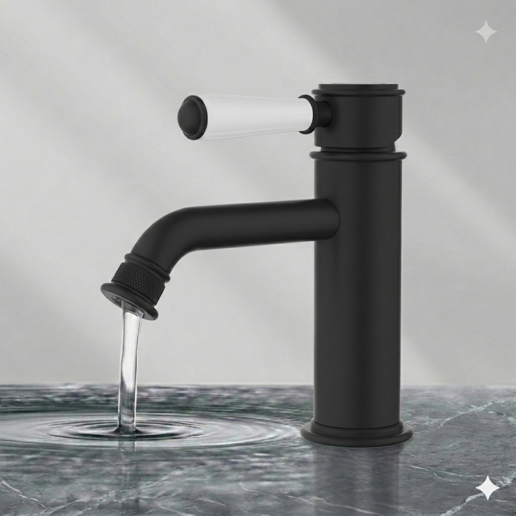 Clasico Basin Mixer Ceramic Handle Matt Black HYB868-203A-MB - Bathroom Hub