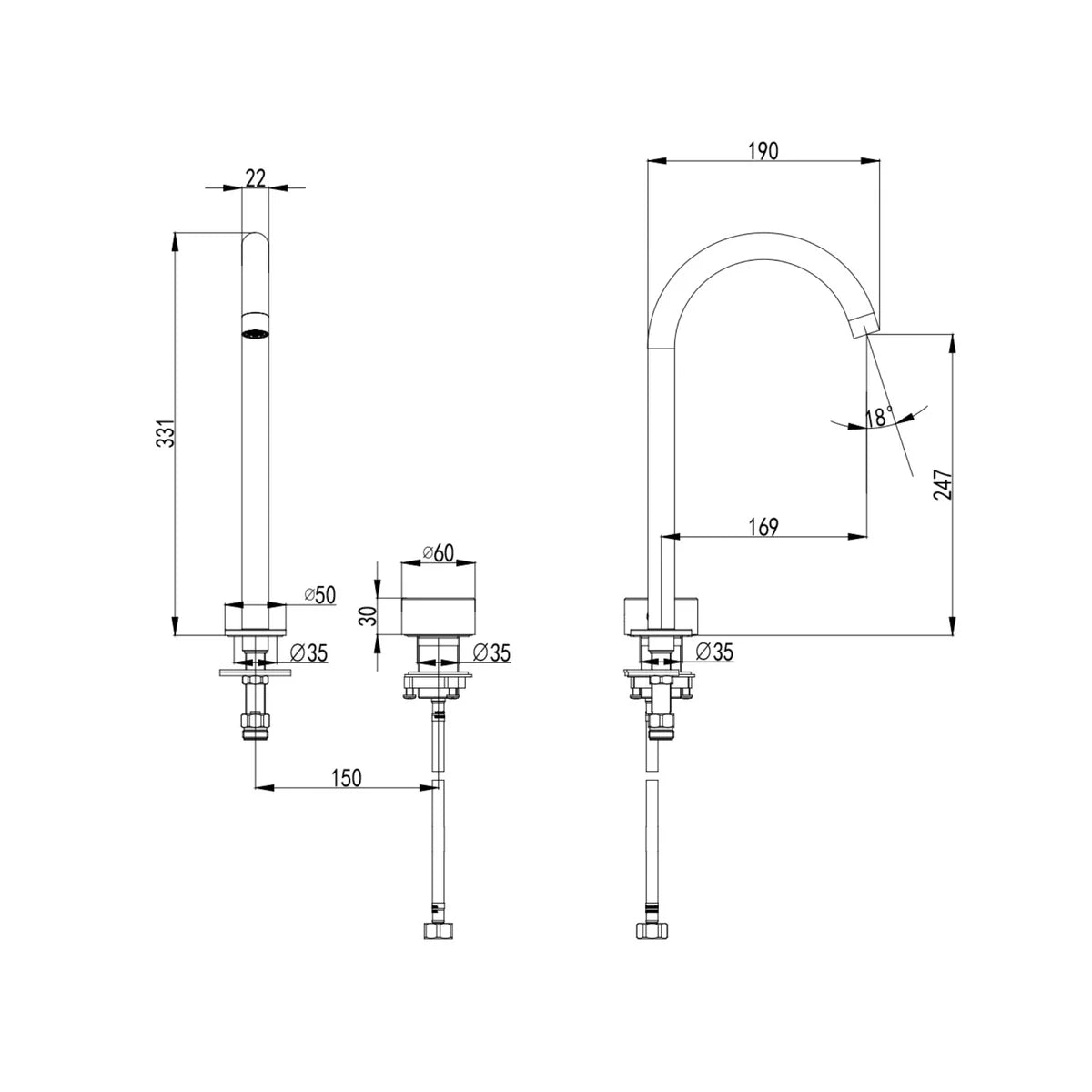 Hali Hob Sink Mixer Matt Black HYB88-108MB - Bathroom Hub