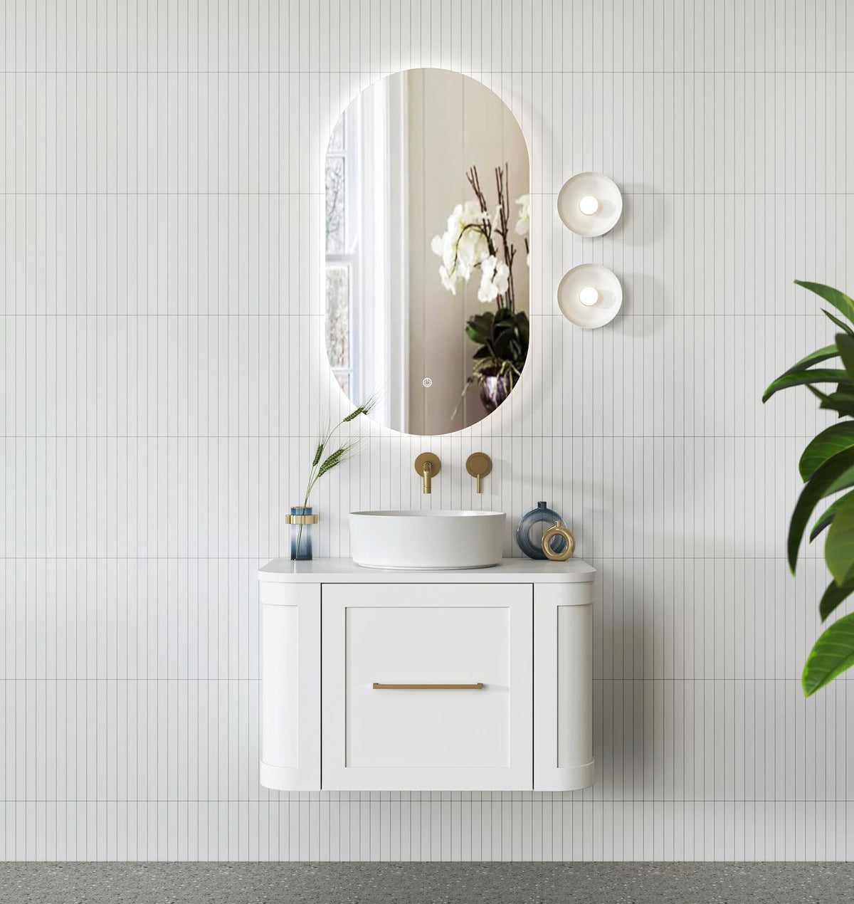 Curved Shaker Wall Hung Matt White Vanity Unit 750mm WH24221-750_MW - Bathroom Hub