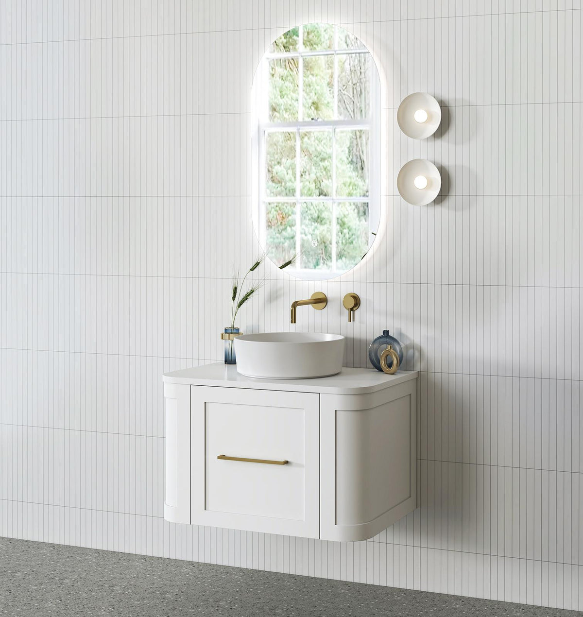 Curved Shaker Wall Hung Matt White Vanity Unit 750mm WH24221-750_MW - Bathroom Hub