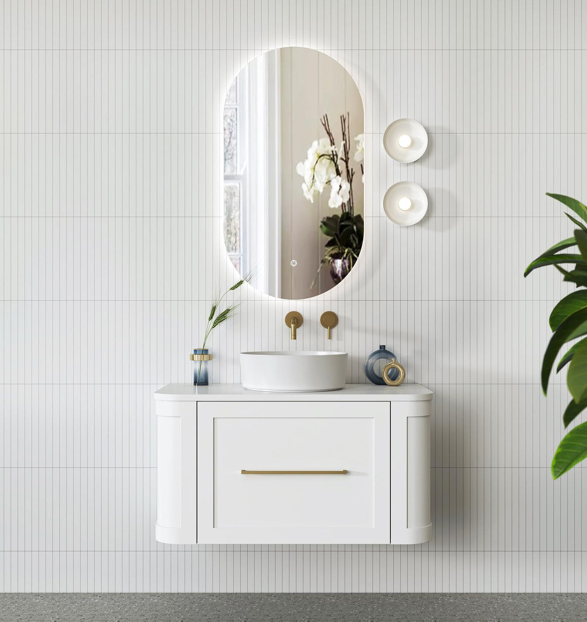 Curved Shaker Wall Hung Matt White Vanity Unit 900mm WH24221-900_MW - Bathroom Hub