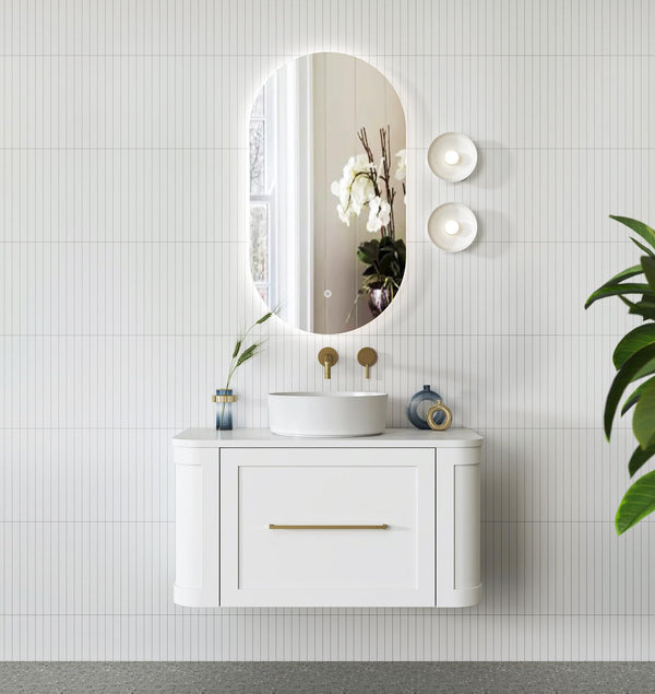 Curved Shaker Wall Hung Matt White Vanity Unit 900mm