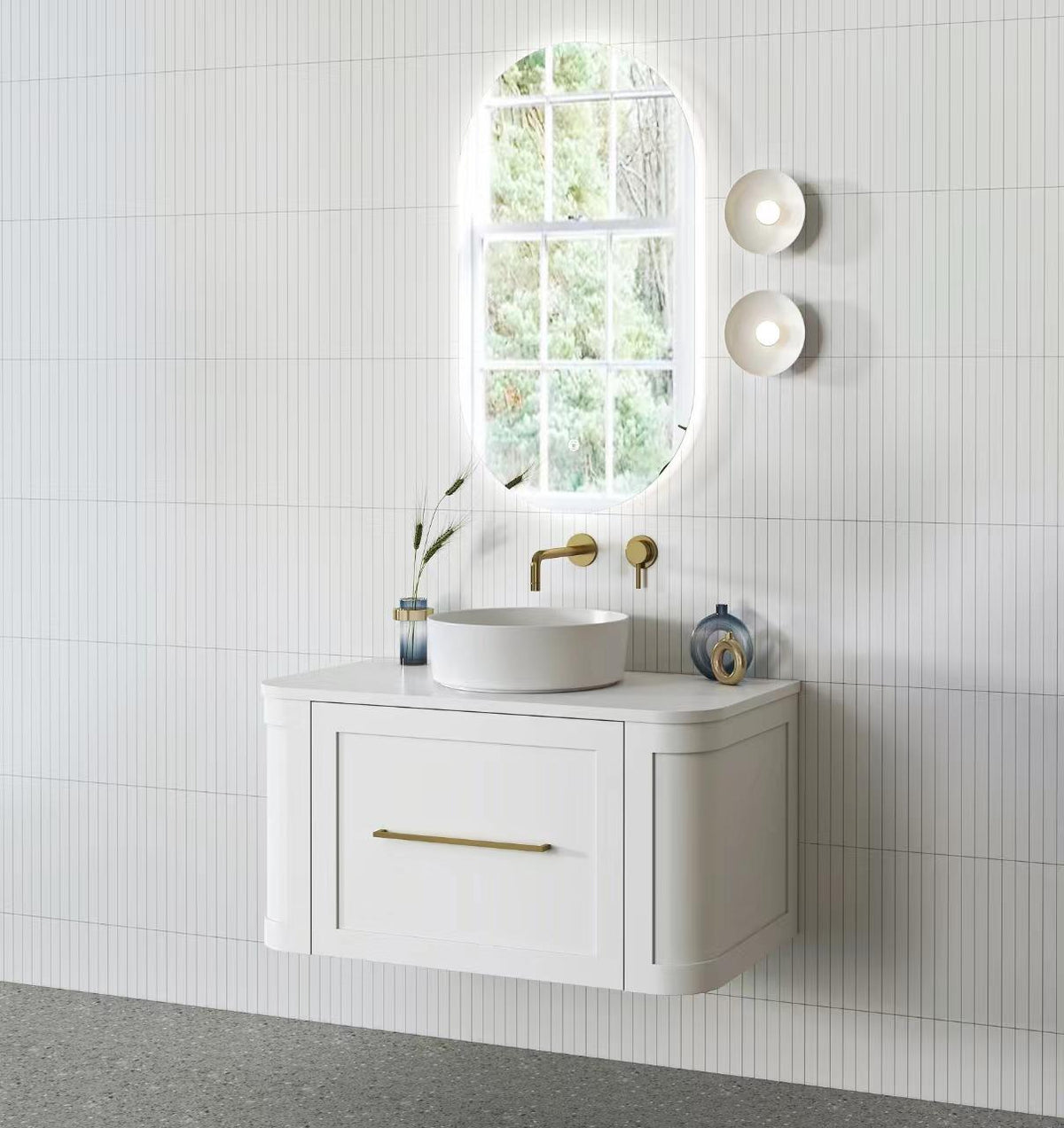 Curved Shaker Wall Hung Matt White Vanity Unit 900mm WH24221-900_MW - Bathroom Hub