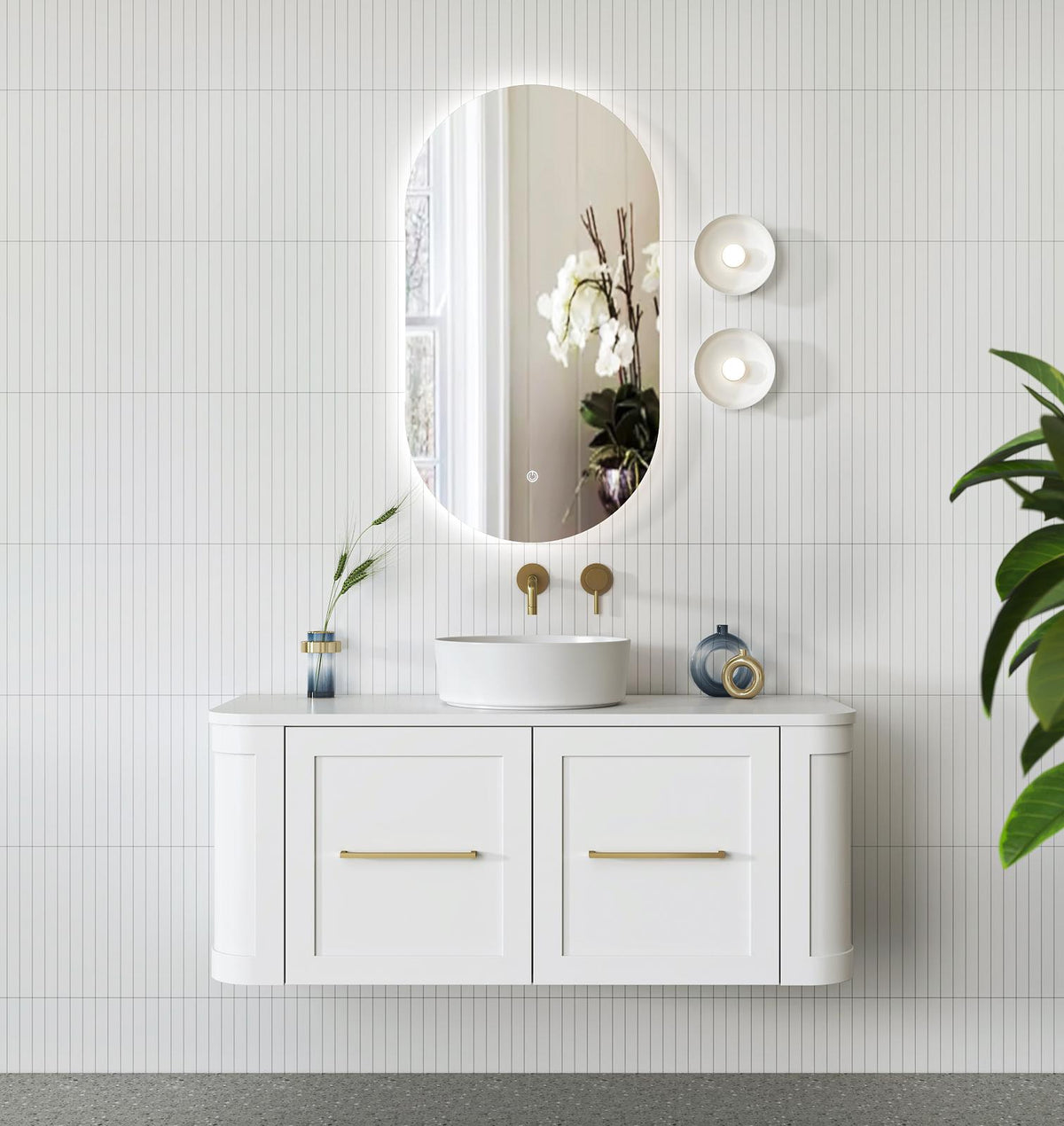 Curved Shaker Wall Hung Matt White Vanity Unit 1200mm WH24221_1200_MW - Bathroom Hub