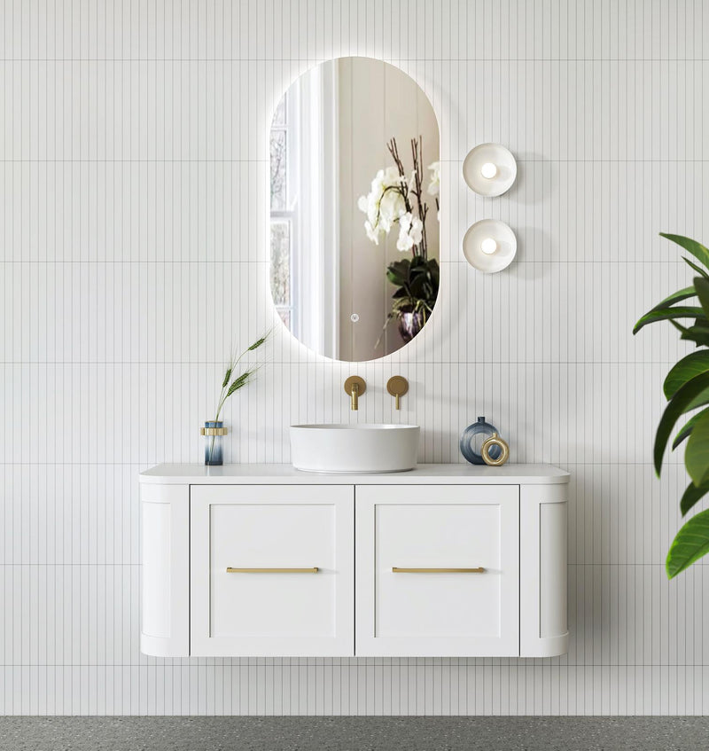 Curved Shaker Wall Hung Matt White Vanity Unit 1200mm