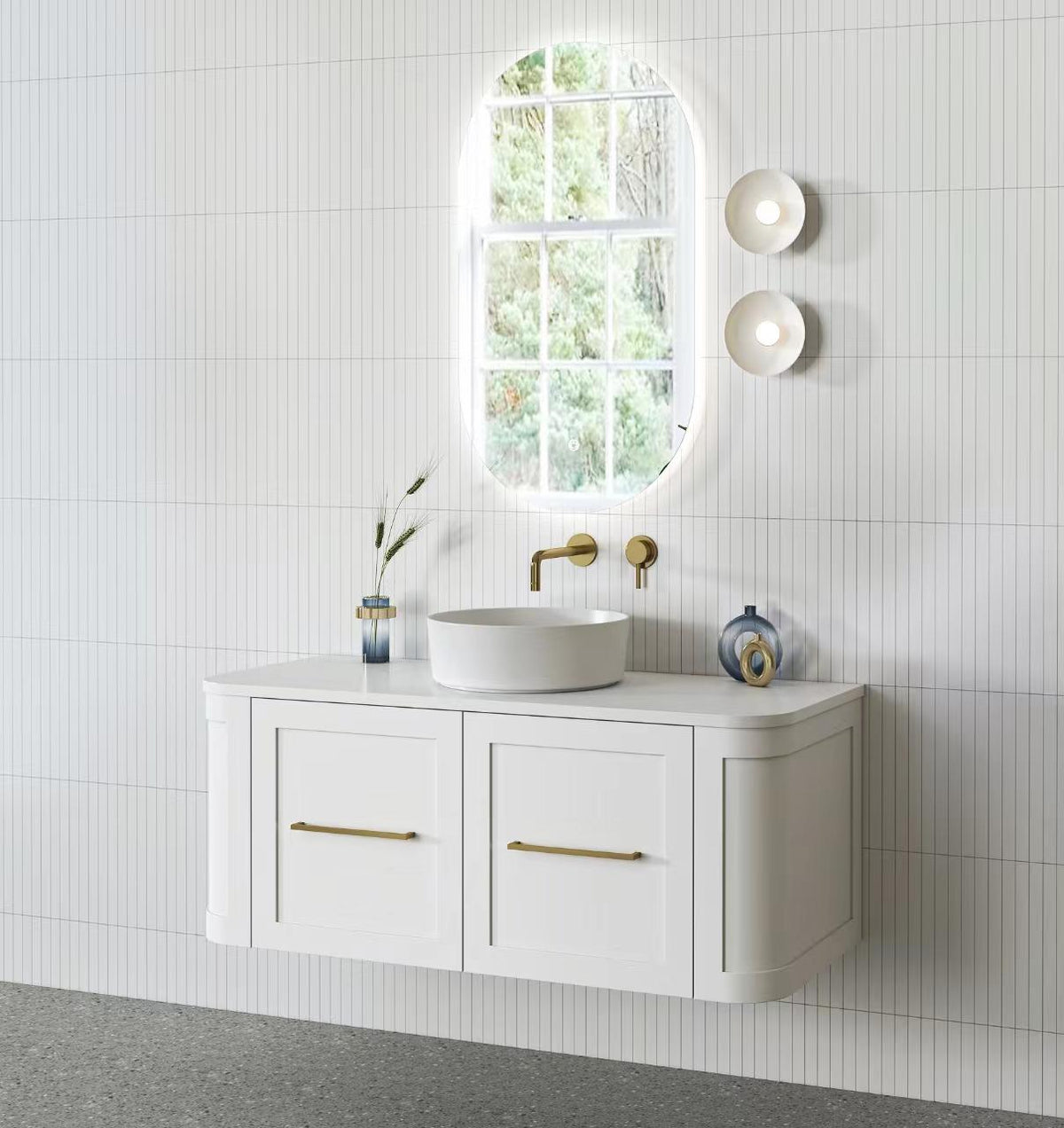 Curved Shaker Wall Hung Matt White Vanity Unit 1200mm WH24221_1200_MW - Bathroom Hub