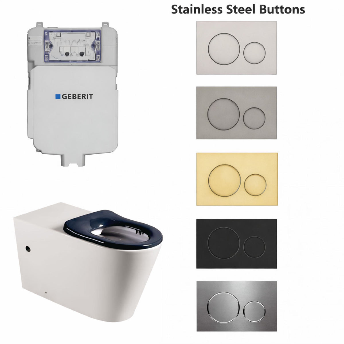 Geberit Sigma 8 In Wall Disabled Rimless Toilet Suite With Stainless Steel Colour Buttons - Bathroom Hub