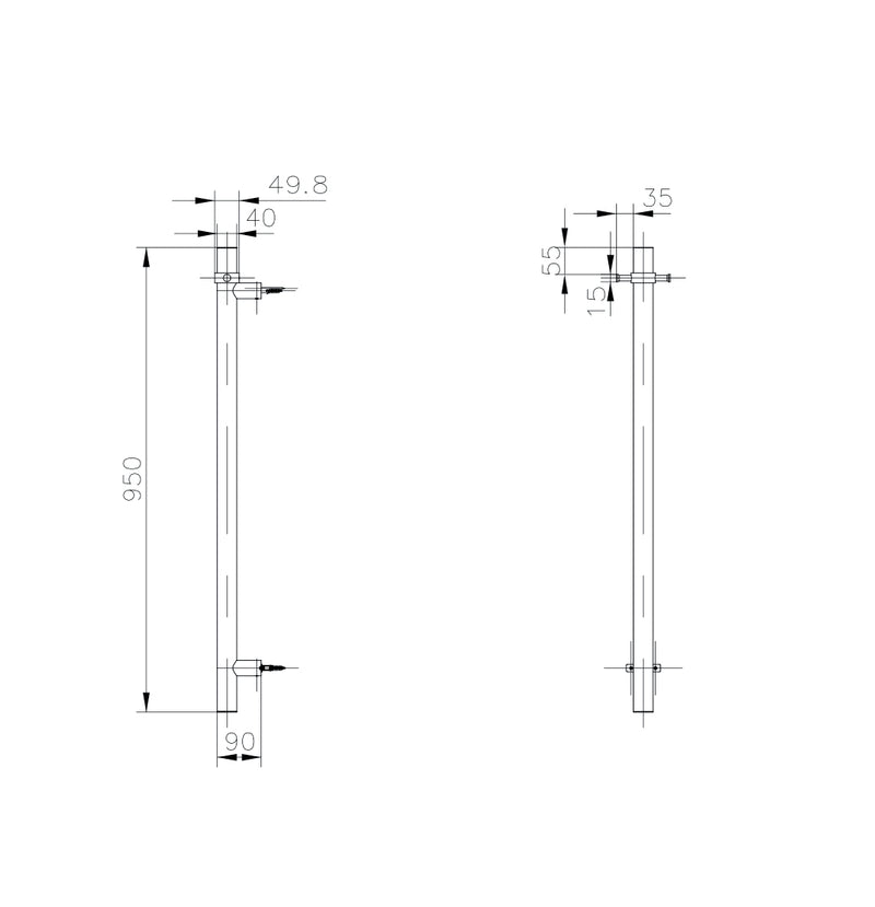 Allegra T-Bar Vertical Heated Towel Rail JY-12V-RVHT-CH