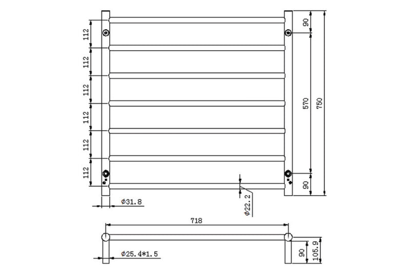 Allegra 7 Bar Heated Towel Rail JY-3328-BG