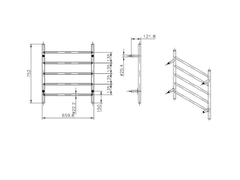 Avid 5 Bar Heated Towel Rail JY-R500-MB