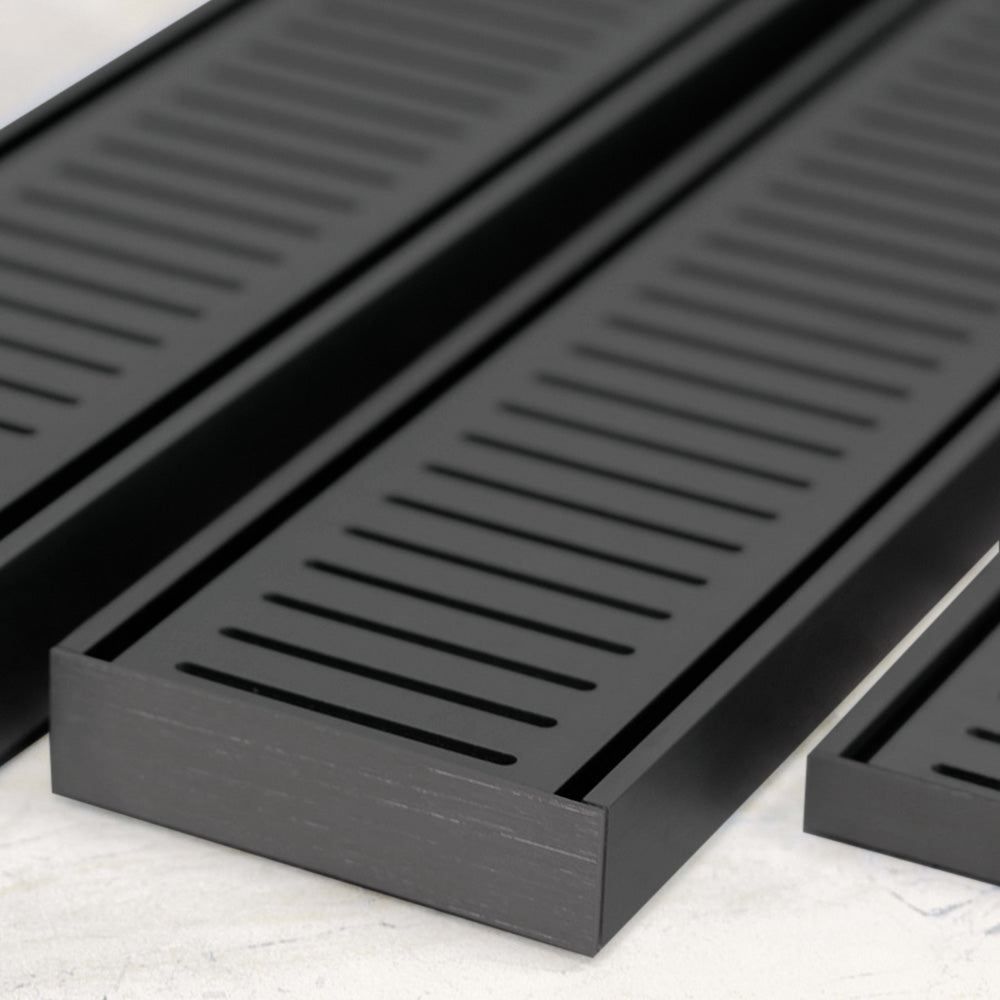 Aluminium Slimline Shower Grate Drain Matt Black 300-3000x100x21mm - Bathroom Hub