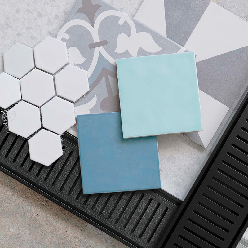 Aluminium Slimline Shower Grate Drain Matt Black 300-3000x100x21mm