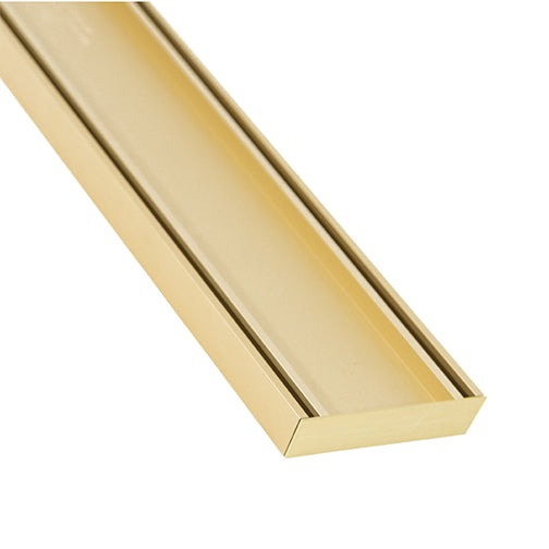 Aluminium Slimline Tile Insert Shower Drain Matt Gold 300-3000x100x21mm - Bathroom Hub