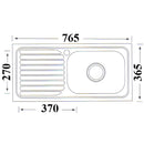 Eden Single Bowl & Single Drainer Kitchen Sink 765 x 365mm NH327SRHB