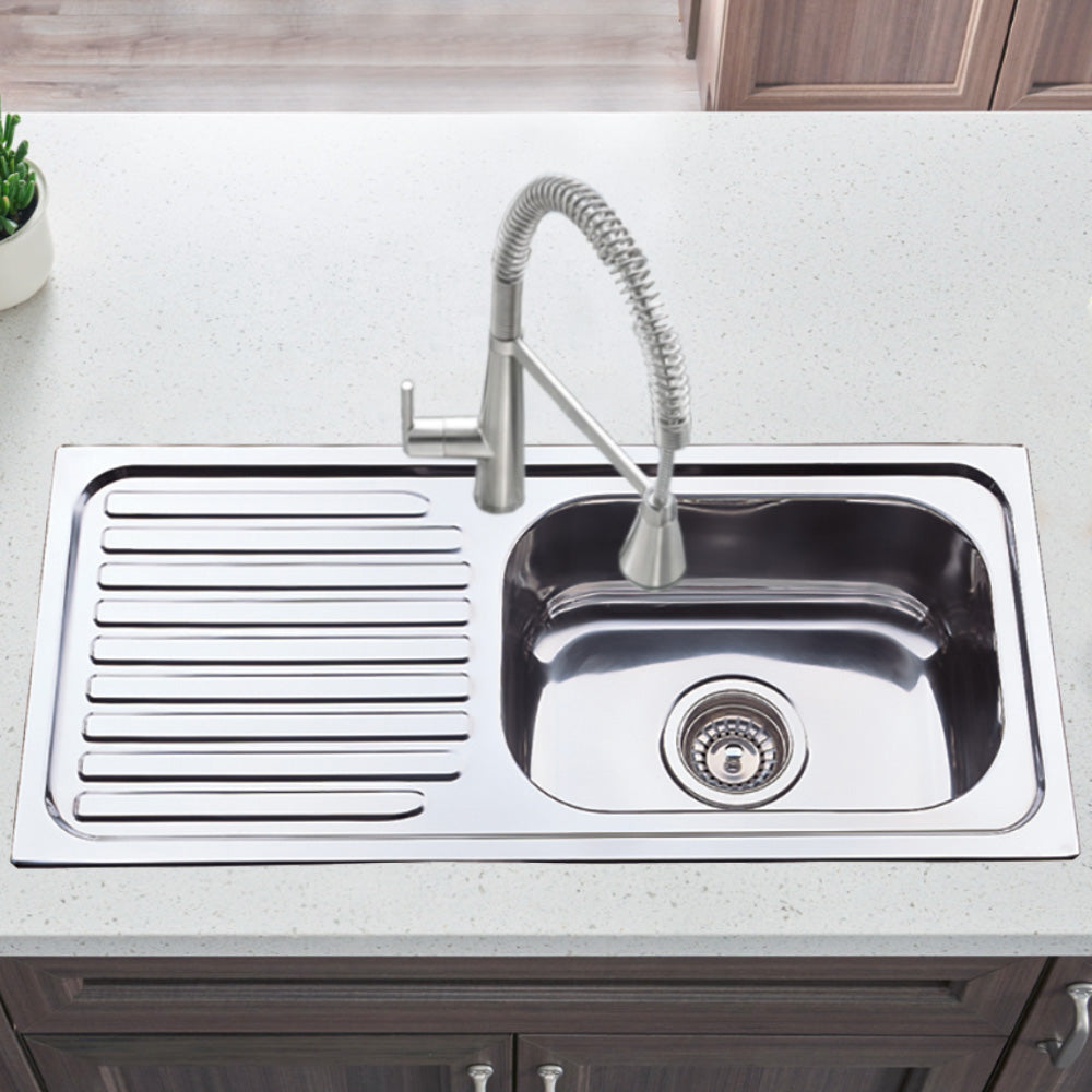 Eden Single Bowl & Single Drainer Kitchen Sink 765 x 365mm NH327SRHB - Bathroom Hub