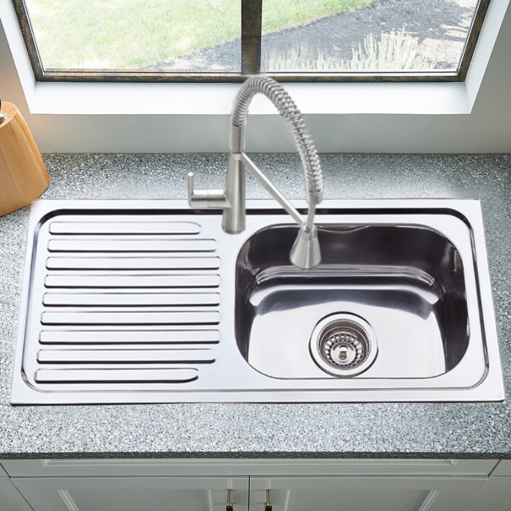 Eden Single Bowl & Single Drainer Kitchen Sink 765 x 365mm NH327SRHB - Bathroom Hub