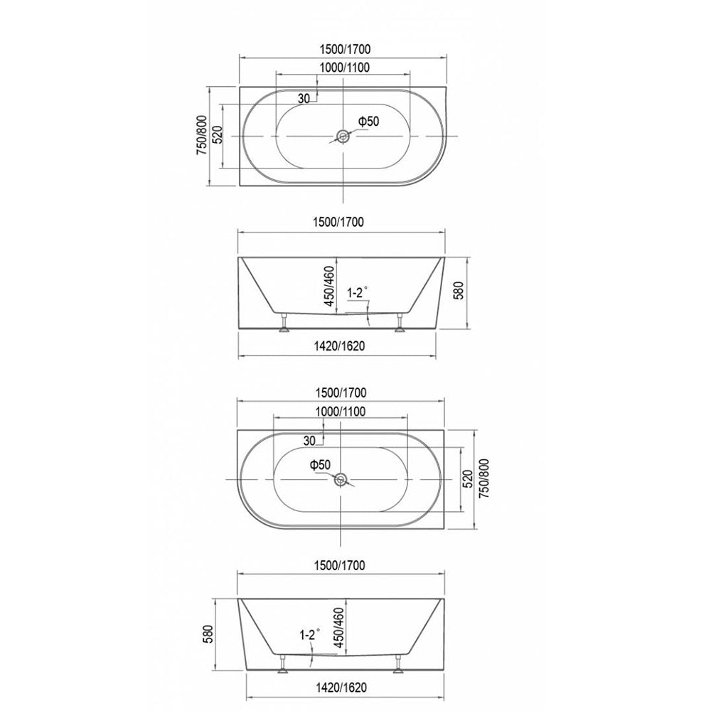 1500mm Alaska Corner Freestanding Bath - Bathroom Hub