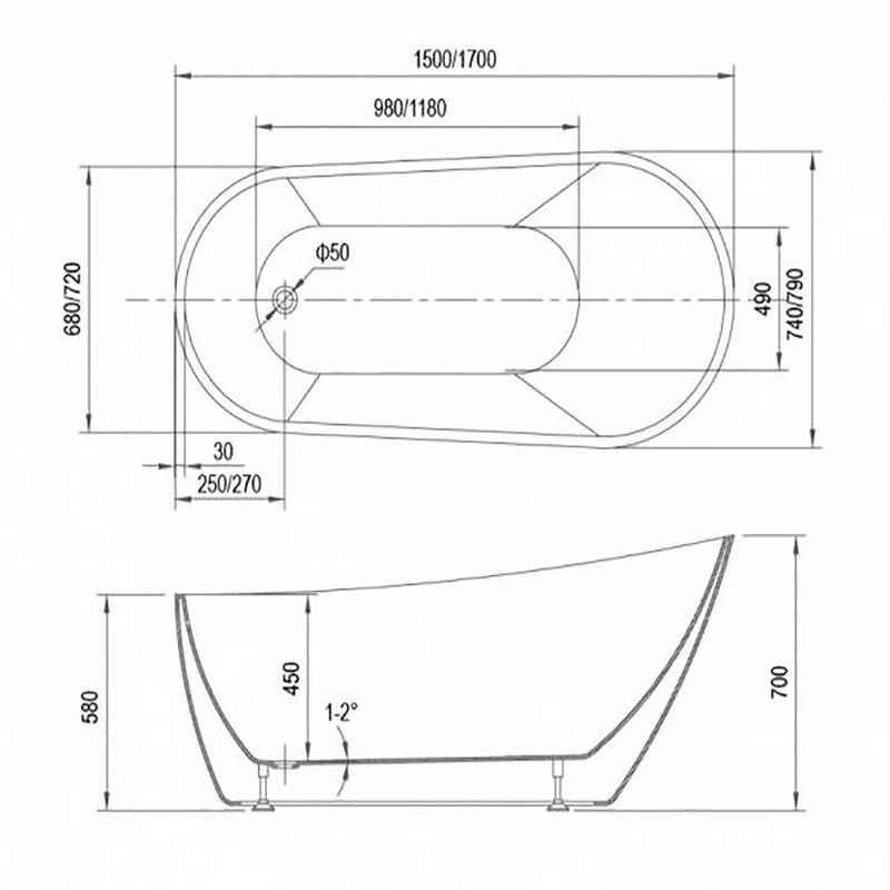 1500mm Oriana Freestanding Bath