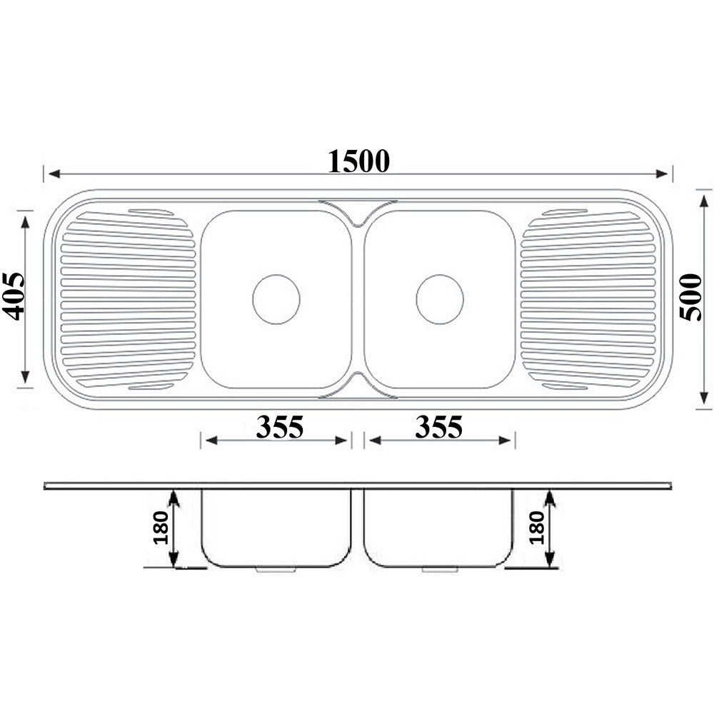 Cora Double Bowl & Double Drainer Kitchen Sink 1500 x 500mm P-1500 - Bathroom Hub
