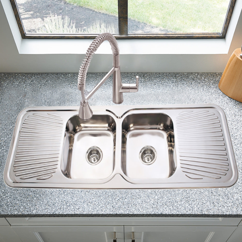 Cora Double Bowl & Double Drainer Kitchen Sink 1500 x 500mm P-1500 - Bathroom Hub