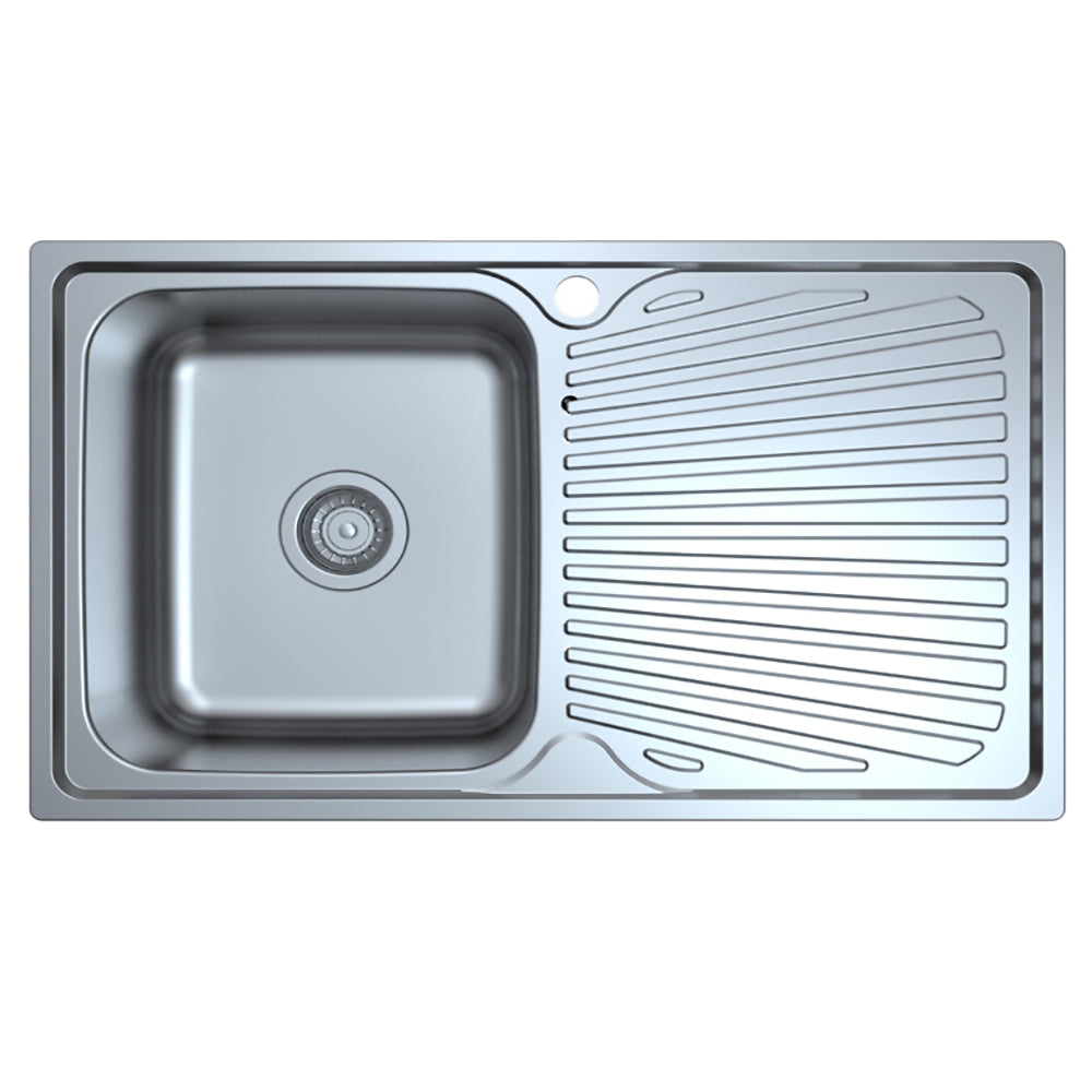 Otus Single Bowl & Drainer Kitchen Sink 800 x 480mm P008048-2LHB - Bathroom Hub