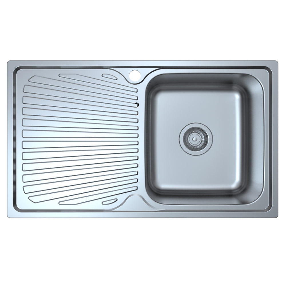 Otus Single Bowl & Drainer Kitchen Sink 800 x 480mm P008048-2RHB - Bathroom Hub