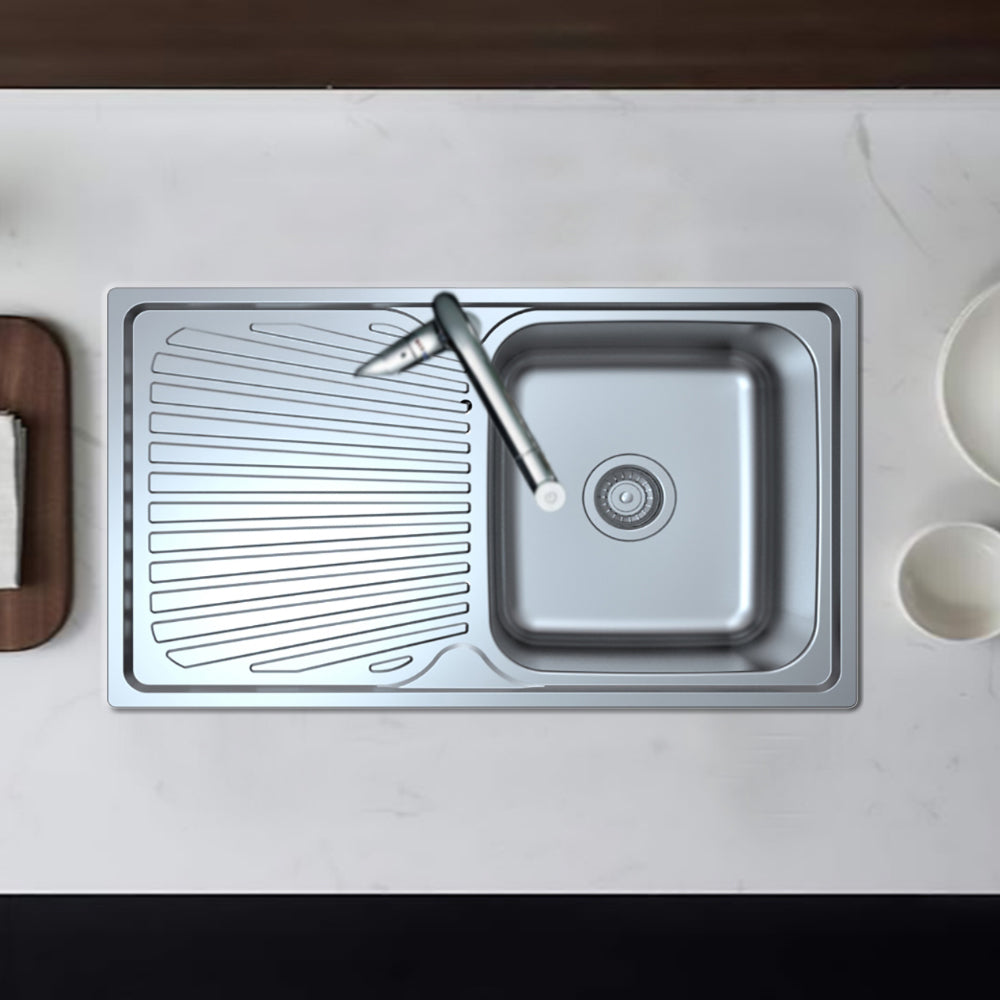 Otus Single Bowl & Drainer Kitchen Sink 800 x 480mm P008048-2RHB - Bathroom Hub