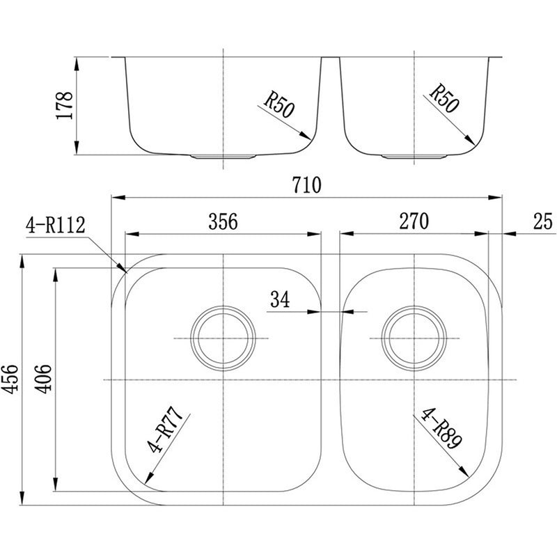 Otus 1 & 1/2 Bowl Undermount Sink 710 x 456mm P00D64