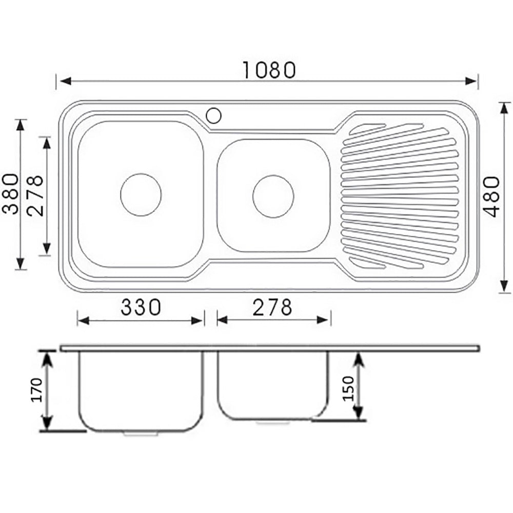 Cora 1 & 3/4 Bowl & Single Drainer Kitchen Sink 1080 x 480mm P1080LHB - Bathroom Hub