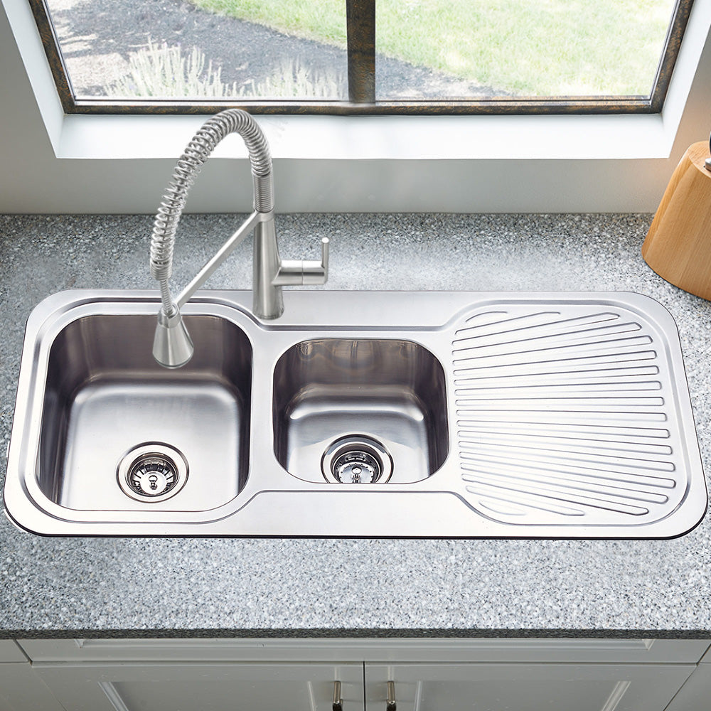 Cora 1 & 3/4 Bowl & Single Drainer Kitchen Sink 1080 x 480mm P1080LHB - Bathroom Hub