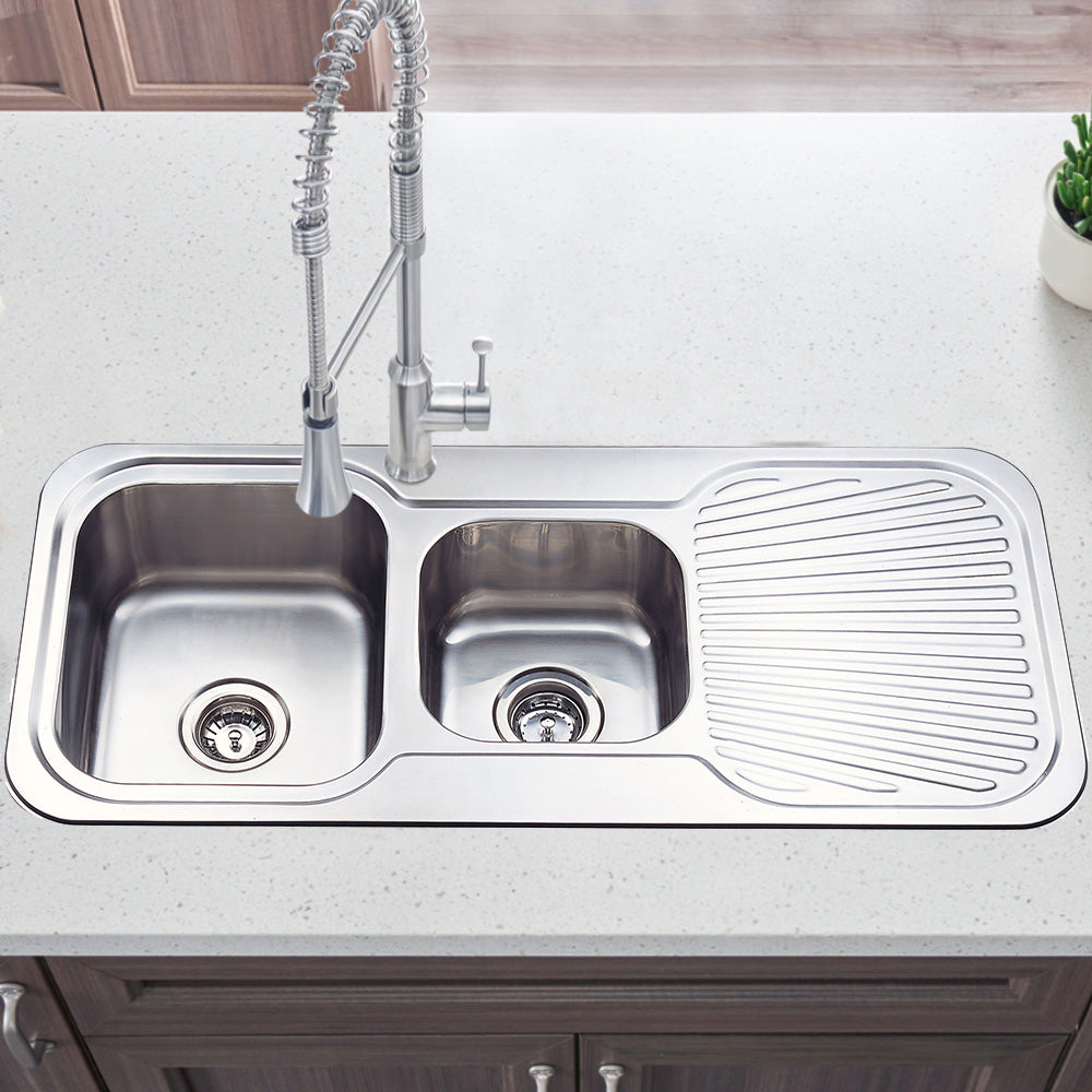 Cora 1 & 3/4 Bowl & Single Drainer Kitchen Sink 1080 x 480mm P1080LHB - Bathroom Hub