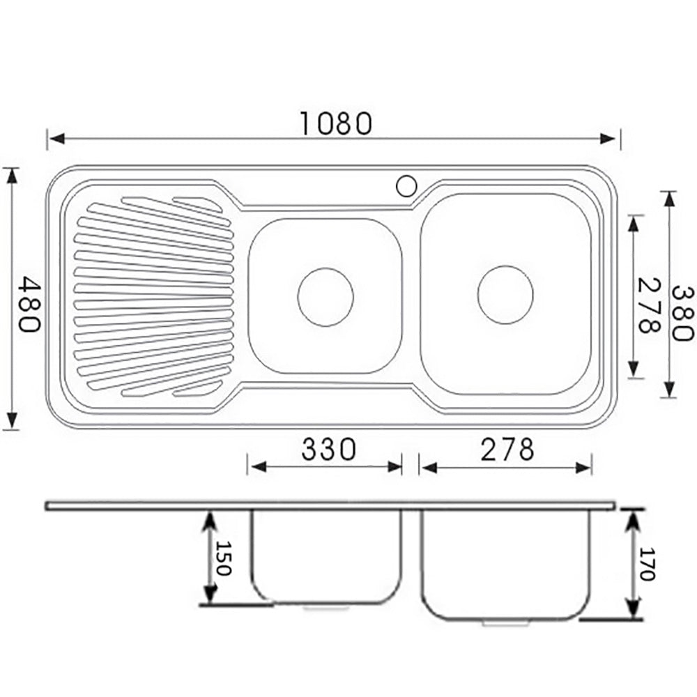 Cora 1 & 3/4 Bowl & Single Drainer Kitchen Sink 1080 x 480mm P1080RHB - Bathroom Hub