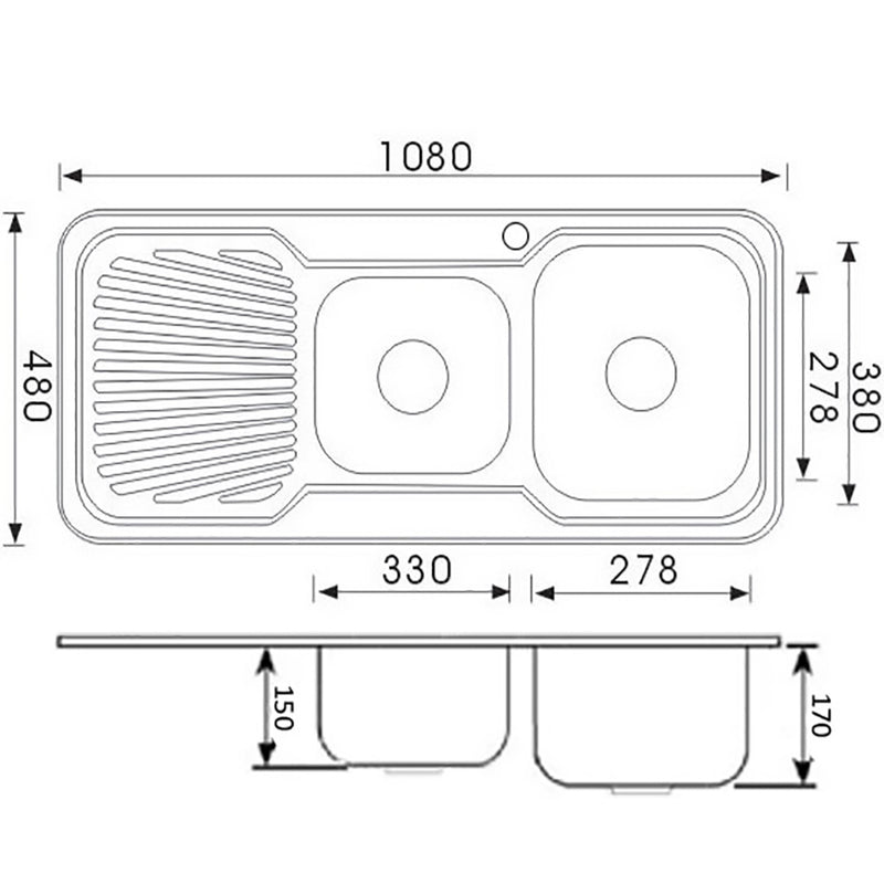 Cora 1 & 3/4 Bowl & Single Drainer Kitchen Sink 1080 x 480mm P1080RHB