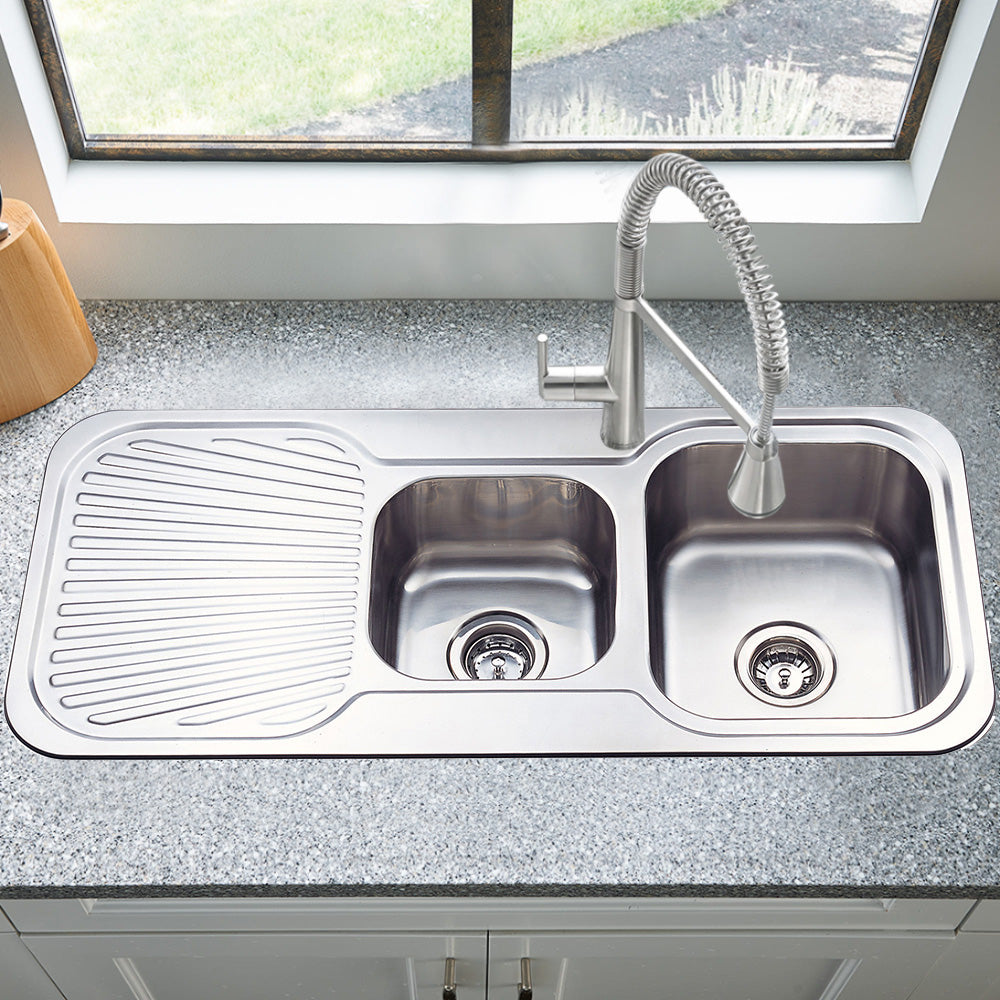 Cora 1 & 3/4 Bowl & Single Drainer Kitchen Sink 1080 x 480mm P1080RHB - Bathroom Hub