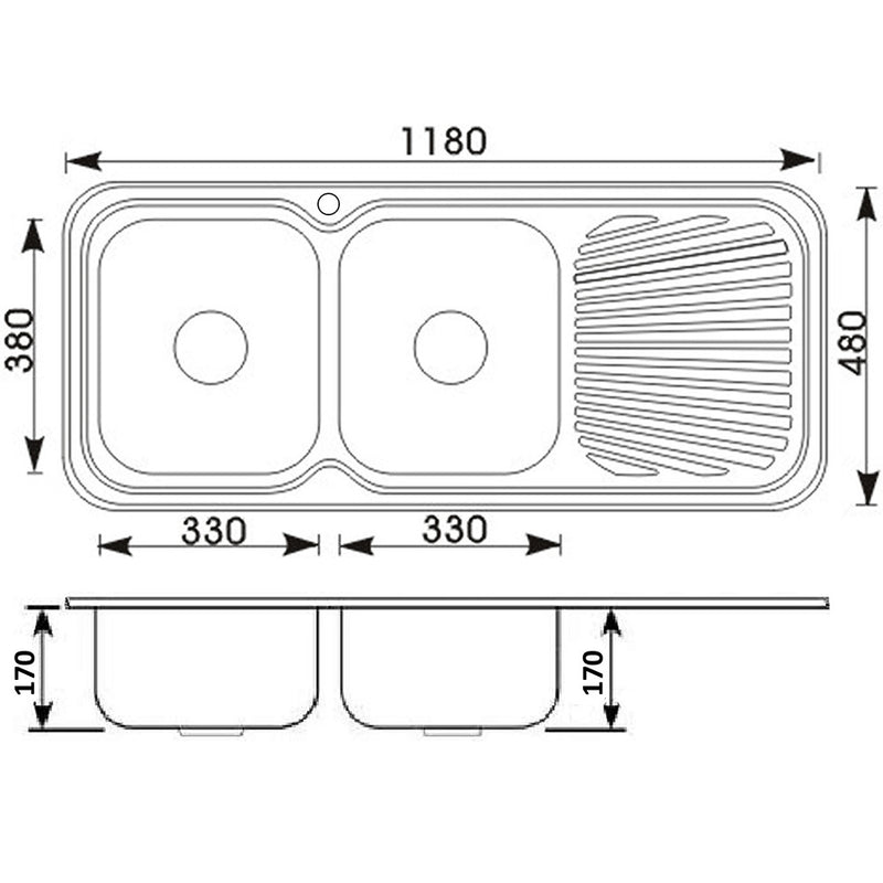 Cora Double Bowl & Single Drainer Kitchen Sink 1180 x 480mm P1180LHB