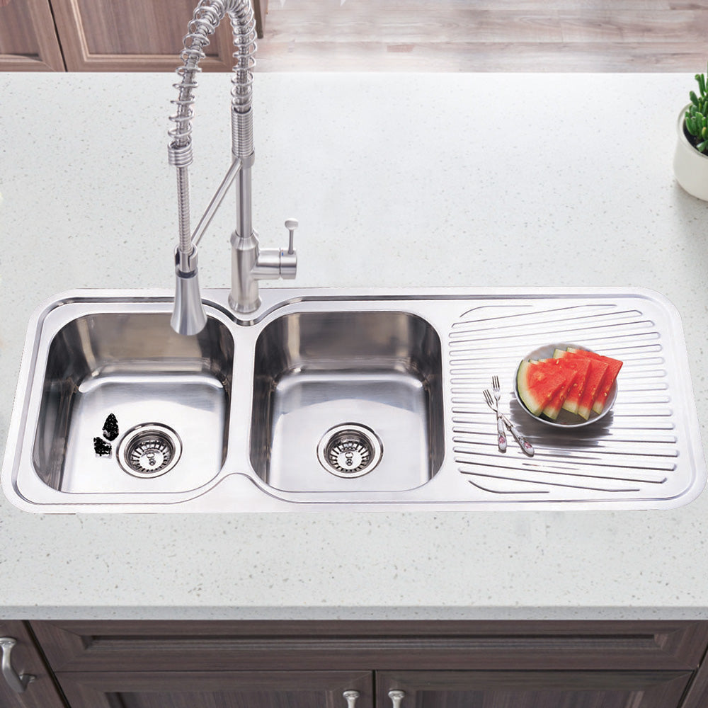 Cora Double Bowl & Single Drainer Kitchen Sink 1180 x 480mm P1180LHB - Bathroom Hub