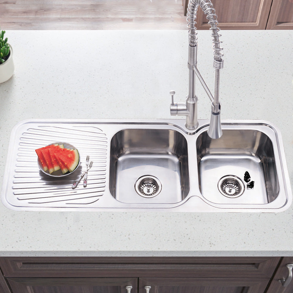Cora Double Bowl & Single Drainer Kitchen Sink 1180 x 480mm P1180RHB - Bathroom Hub