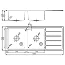 Seto Double Bowl & Single Drainer Kitchen Sink 1200 x 500mm P5355N-LHB