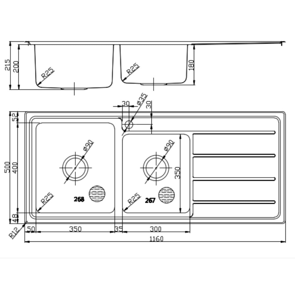 Seto 1 & 3/4 Bowl & Single Drainer Kitchen Sink 1160 x 500mm P5361N-LHB - Bathroom Hub
