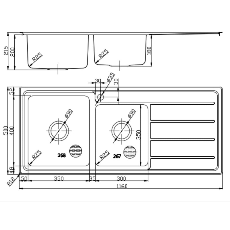 Seto 1 & 3/4 Bowl & Single Drainer Kitchen Sink 1160 x 500mm P5361N-LHB